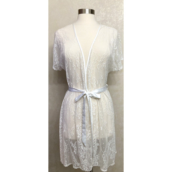 Womens Secret Treasures Sheer Lace Robe Sleepwear Lingerie Short Sleeve Cover LG - Picture 3 of 11